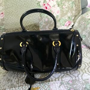 St. John Black Patent Leather handbag Red Lining Italy